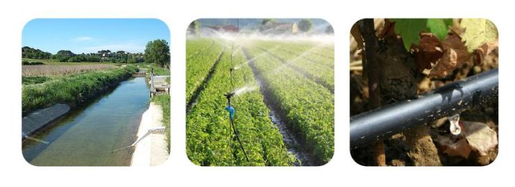 3 photos illustrans les différents systèmes d'irrigation