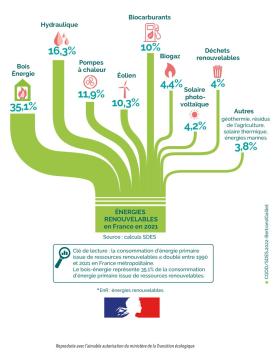 Répartition en France des types d'énergie renouvelable