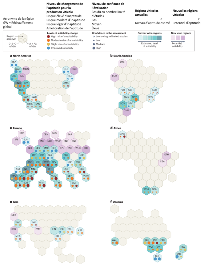 Cartographie montrant l'évolution de l'aptitude à la viticulture des différentes régions du monde