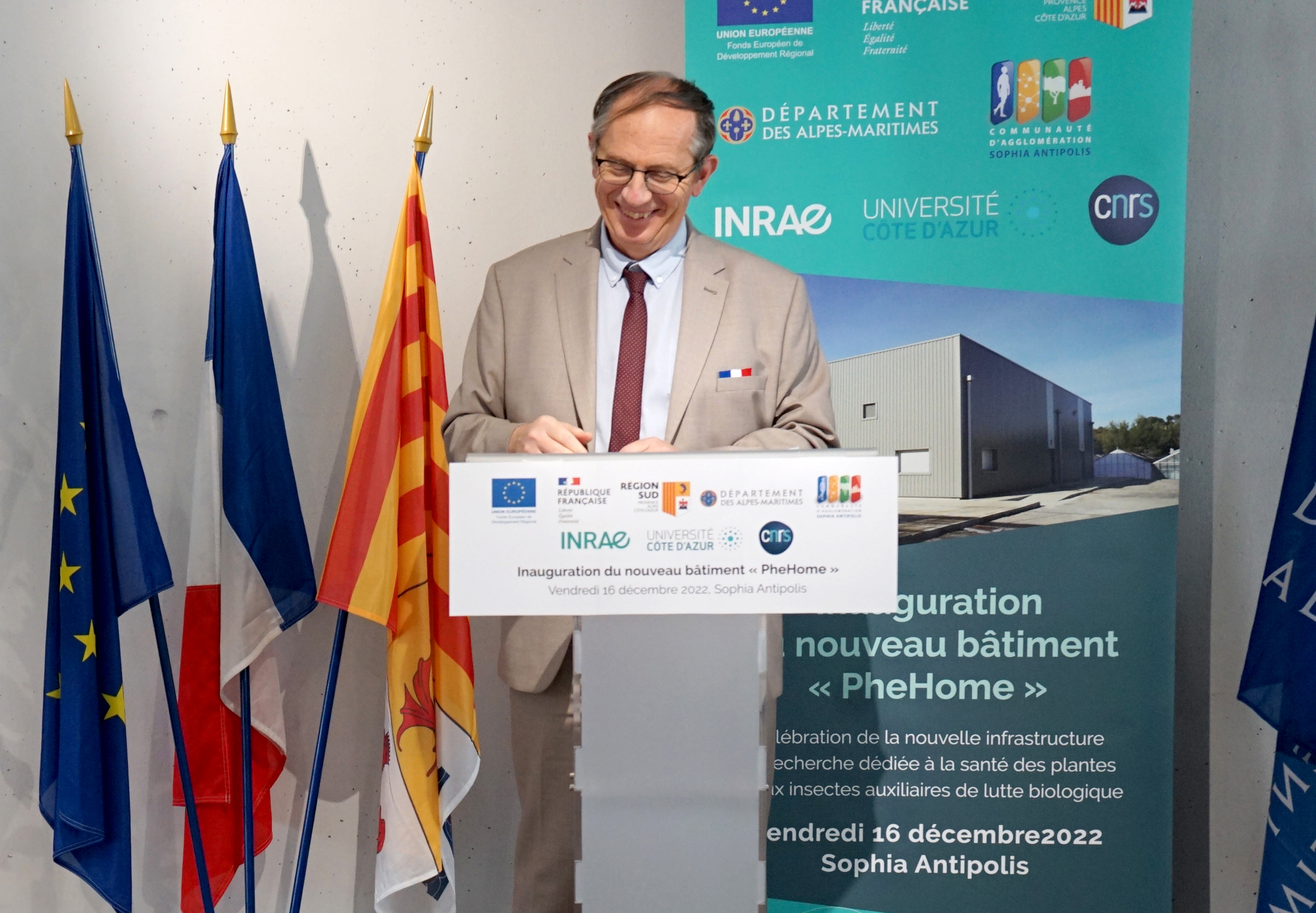 Discours inaugural du nouveau bâtiment de recherche "PheHome" par Jean-Philippe Nabot, représentant de la Présidence du centre INRAE Provence-Alpes-Côte d'Azur