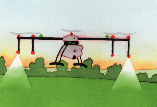 Dessin de drone pulévérisant des pesticides dans un champ